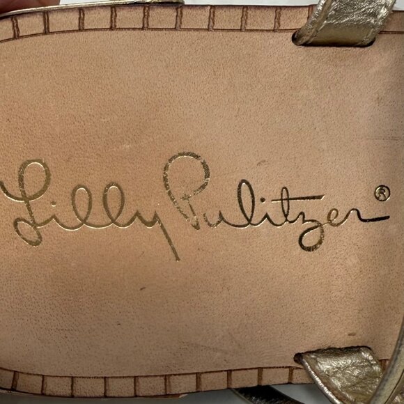 Lilly Pulitzer Pier Metallic Gold Leather Gladiator Tie Up Tassel Sandals Sz 7M - Picture 6 of 8